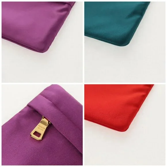 PRADA Pouch Satin Purple Gold Auth 154166M - Picture 16 of 16
